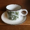 Midwinter "Green Leaves" tea cup and saucer designed by Eve Midwinter