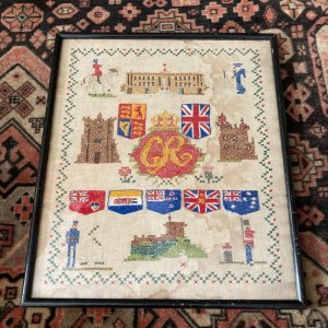画像2: Antique cross stitch flame King George VI and Elizabeth coronation