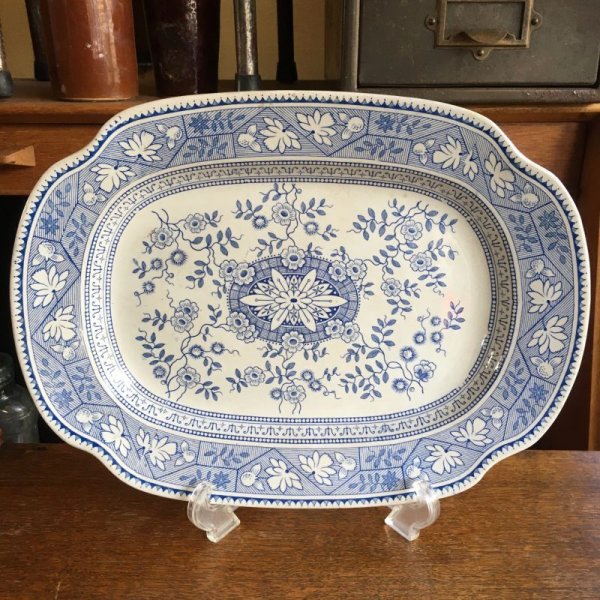 画像1: E.M. & Co blue and white antique oval dish (1)